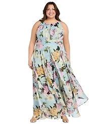 R & M Richards Plus Printed Sleeveless Ruffle Dress