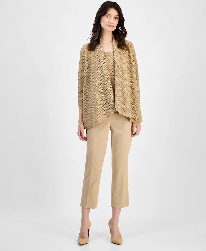 Kasper Women's Herringbone High-Low 3/4-Sleeve Cardigan