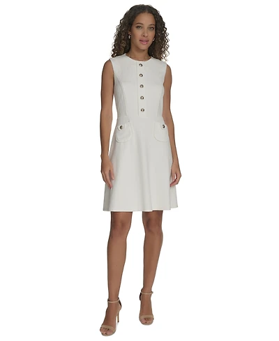 Tommy Hilfiger Petite Basket-Weave Button-Front Dress