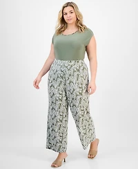 Kasper Plus Printed Wide-Leg Pull-On Pants