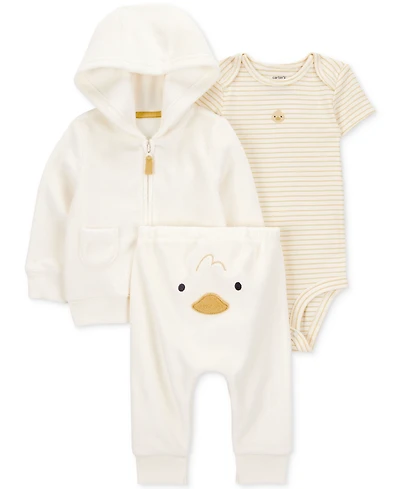 Carter's Baby Little Hooded Cardigan, Duck Bodysuit & Pants, 3 Piece Set