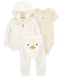 Carter's Baby Little Hooded Cardigan, Duck Bodysuit & Pants, 3 Piece Set