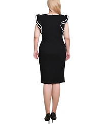 Ny Collection Petite Ruffle Sleeve Dress with Contrast Tipping
