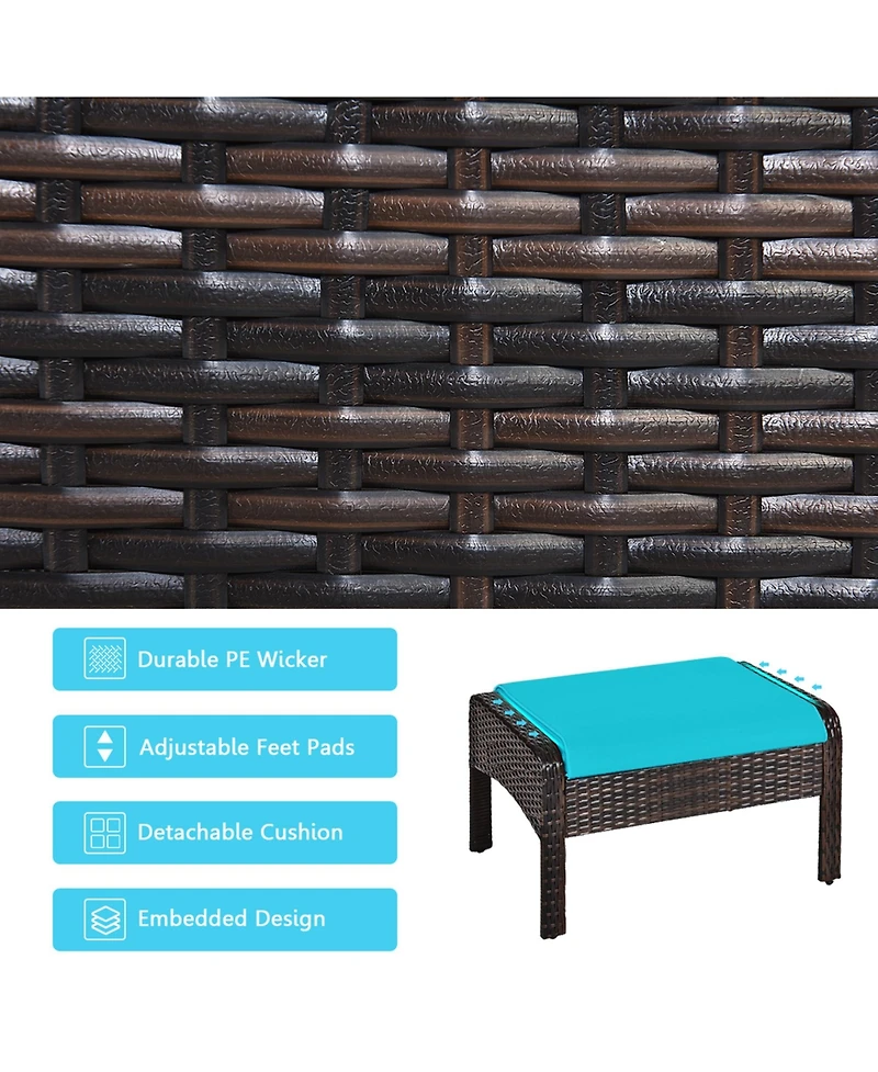 Gymax 5PCS Patio Set Sectional Rattan Wicker Furniture Set w/ Turquoise Cushion