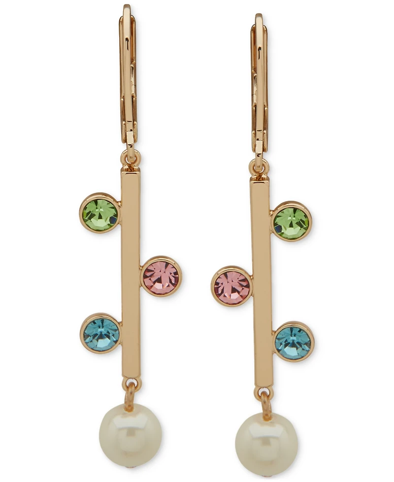 Emily in Paris Gold-Tone Muti Stone & Imitation Pearl Linear Earrings