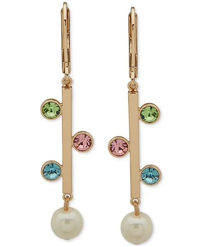 Emily in Paris Gold-Tone Muti Stone & Imitation Pearl Linear Earrings