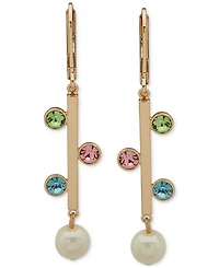 Emily in Paris Gold-Tone Muti Stone & Imitation Pearl Linear Earrings