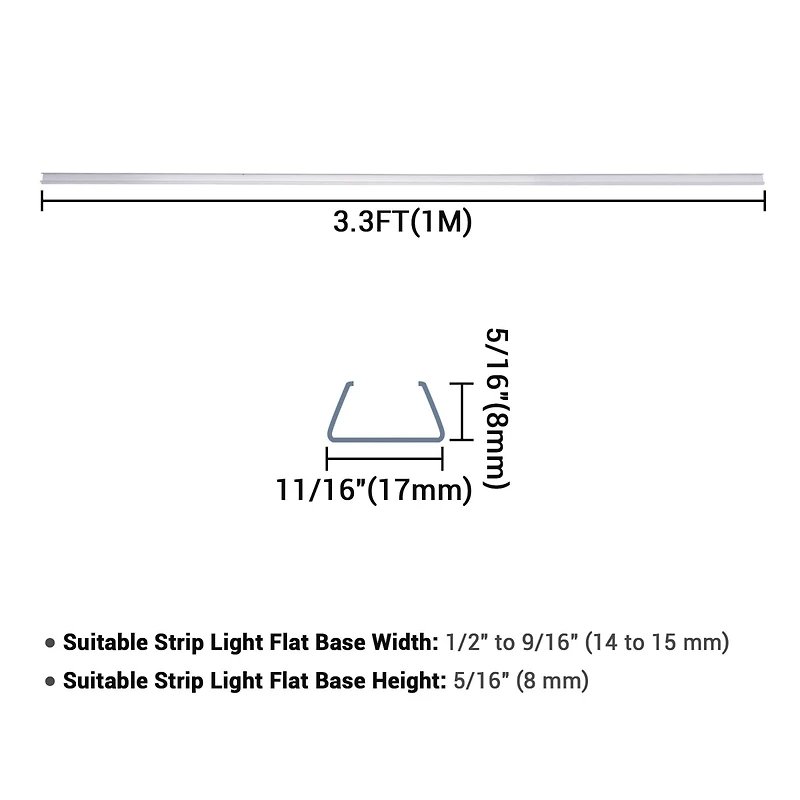 DELight 3.3" Plastic U Channel System 20PCS Del-M011M for 9/16"W Warm White Rope Light Models Del-D50W,Del-D100W,Del-D150W