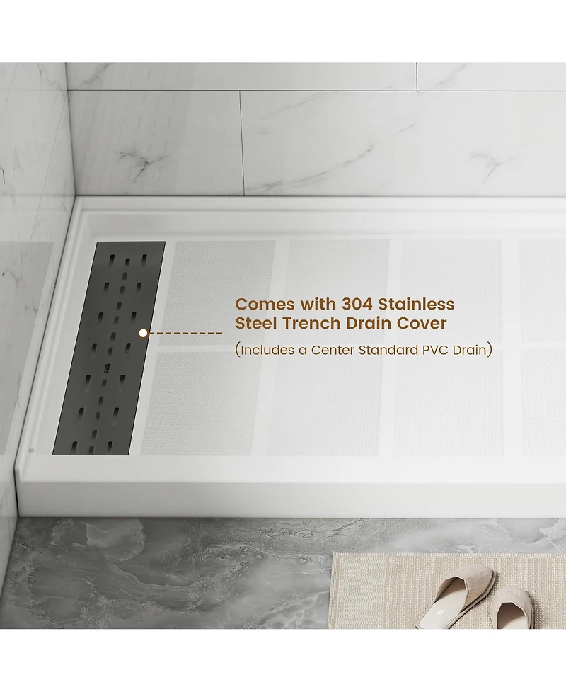 Casainc 60"W X 36"D Smc Single Threshold Shower Base Anti-Slip Shower Pan