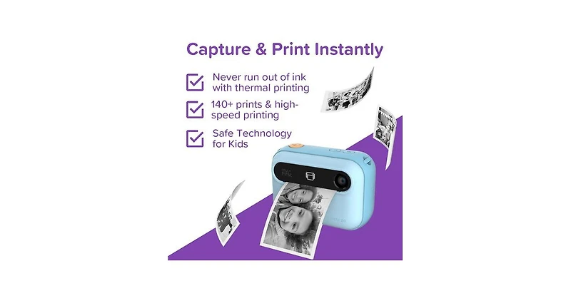New myFirst Camera Insta 20 (Blue) Kids Instant Print Digital Camera with 16MP Photo, 1080P Video, Selfie Lens, Thermal Ink-Free Printing, Support Mic
