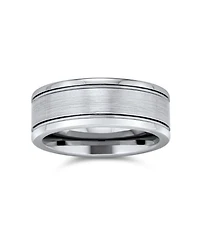 Bling Jewelry Simple Double Grooved Brushed Matte Center Stripe Couples Titanium Band Ring Silver Tone Comfort Fit