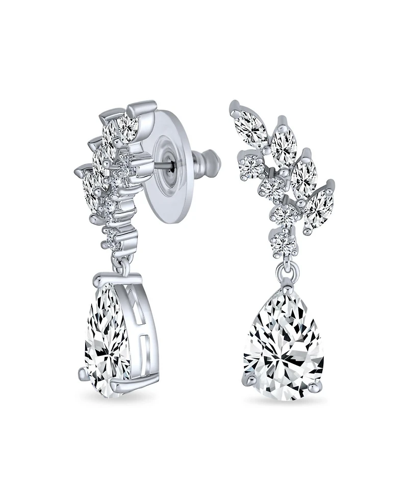 Bling Jewelry Prom Leaf Teardrop Dangle Chandelier Earrings Silver Cubic Zirconia 1.3 Inch