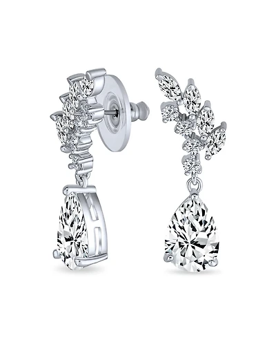 Bling Jewelry Prom Leaf Teardrop Dangle Chandelier Earrings Silver Cubic Zirconia 1.3 Inch