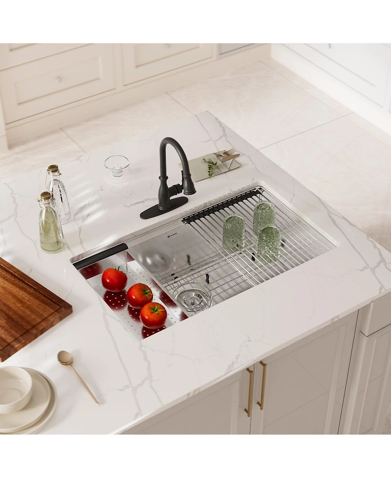32 Inch Stainless Steel Brushed Kitchen Manual Sink With Single Grooves Under The Counter