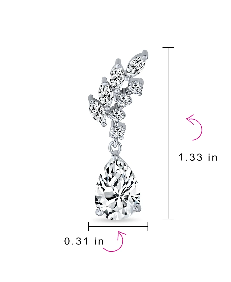 Bling Jewelry Prom Leaf Teardrop Dangle Chandelier Earrings Silver Cubic Zirconia 1.3 Inch
