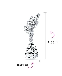 Bling Jewelry Prom Leaf Teardrop Dangle Chandelier Earrings Silver Cubic Zirconia 1.3 Inch