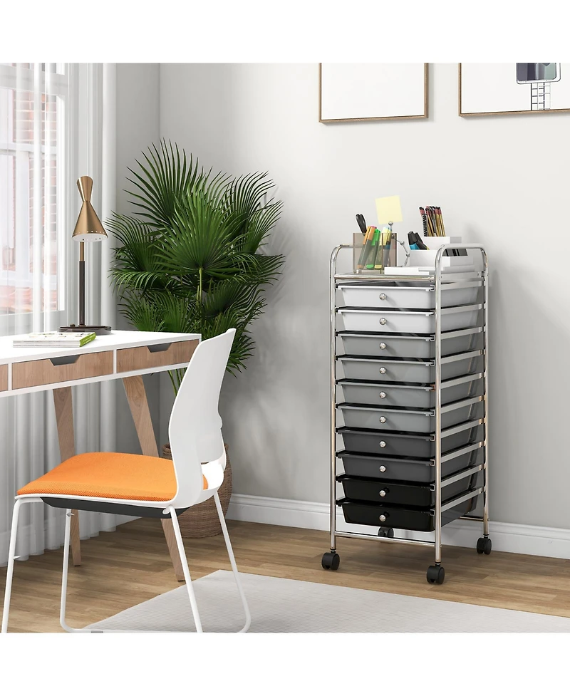 10 Drawer Rolling Storage Cart Organizer with 4 Universal Casters-Gradient