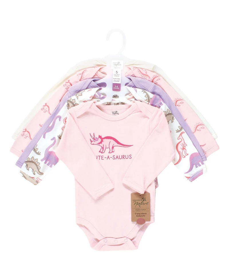 Touched by Nature Baby Girls Soft Natural Cotton Long-Sleeve One-Piece Essentials