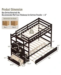 Twin Over Twin Bunk Bed with Storage Shelf and Drawer