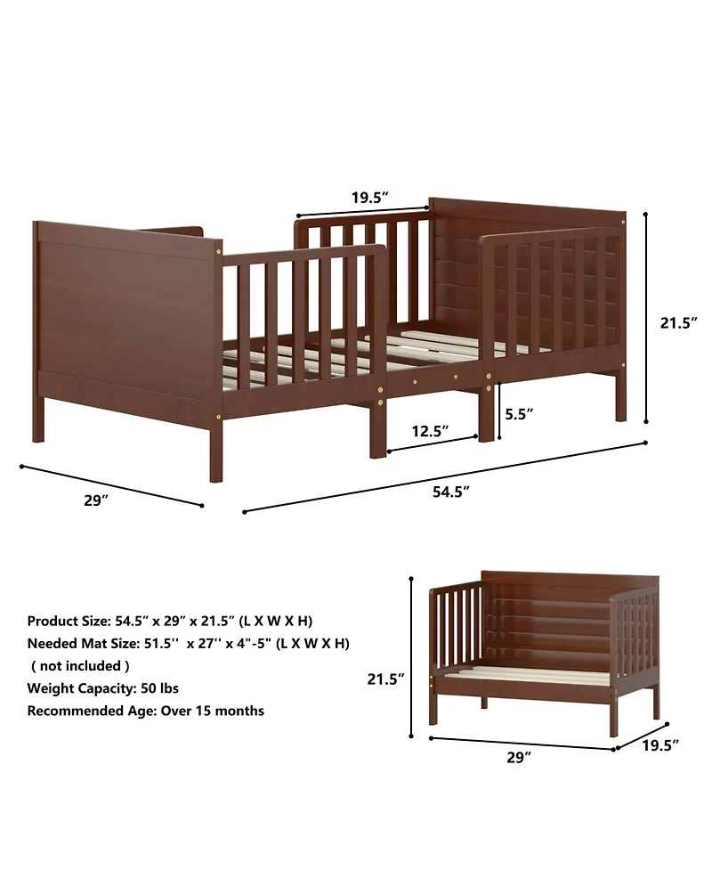 2-in-1 Convertible Kids Wooden Bedroom Furniture with Guardrails