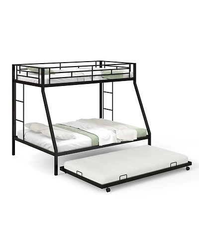 Twin Over Full Bunk Bed Frame with Trundle for Guest Room