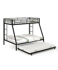 Twin Over Full Bunk Bed Frame with Trundle for Guest Room