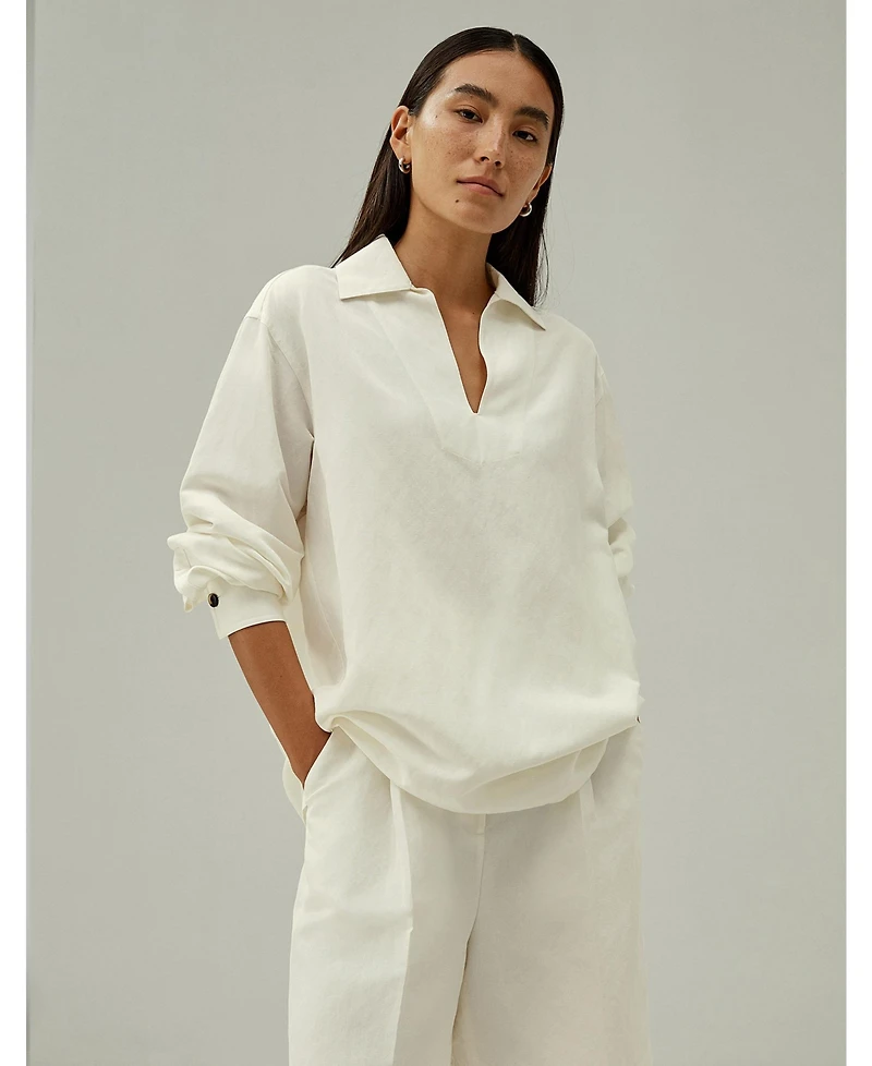 Lilysilk Women's Oversized Silk-Linen Blend Shirt