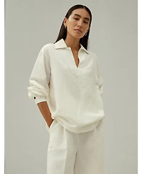 Lilysilk Women's Oversized Silk-Linen Blend Shirt
