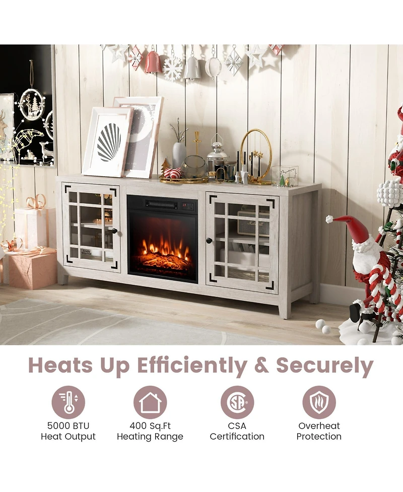 58 Inch Fireplace Tv Stand with Adjustable Shelves for TVs up to 65 Inch