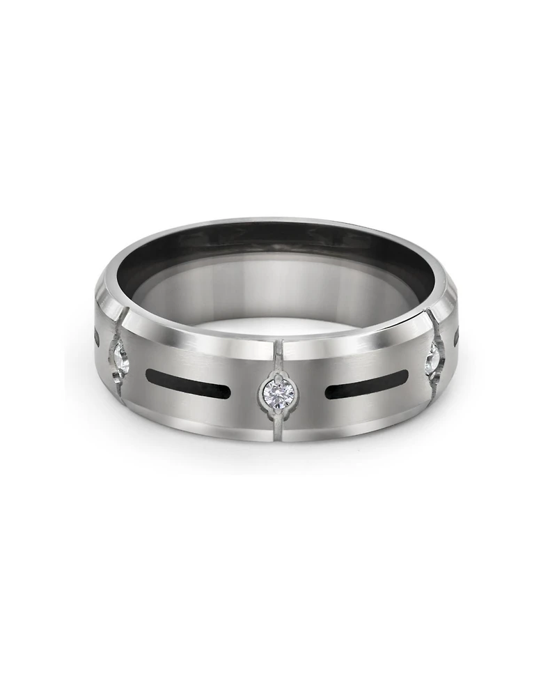 Bling Jewelry Black Inlay Cz Cubic Zirconia Accent Silver Tone Titanium Wide Band Ring