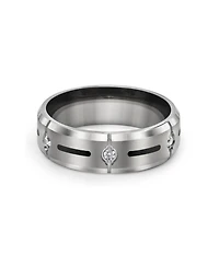 Bling Jewelry Black Inlay Cz Cubic Zirconia Accent Silver Tone Titanium Wide Band Ring
