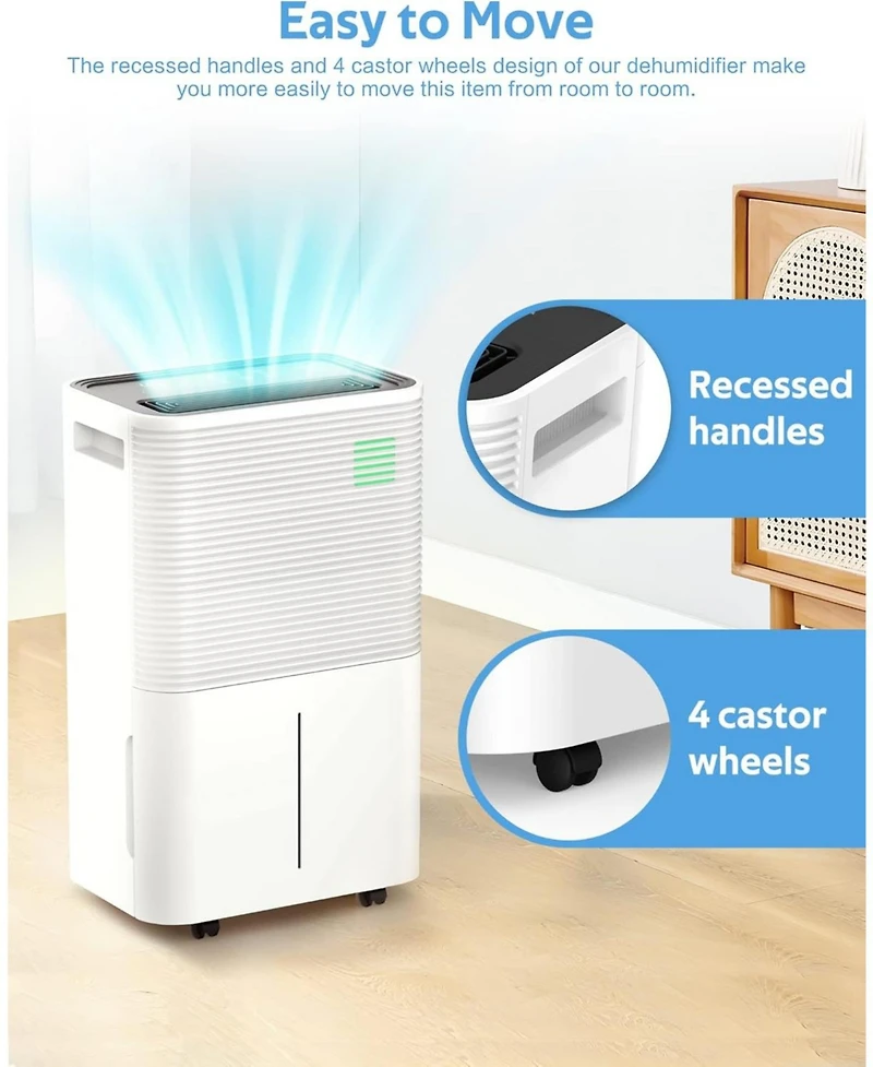 Zafro 45-Pint Dehumidifier for Home, Bathroom & Bedroom, Auto Defrost, 4L Water Tank, 3-Color Led Light, Quiet Operation
