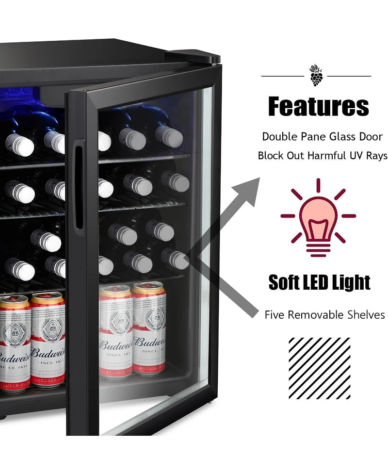 Zafro 24 Bottle Wine Cooler/Cabinet Beverage Refrigerator Small Mini Wine Cellar Beer Soda Clear Glass Door Bar Fridge Quiet Operation Compressor Adju