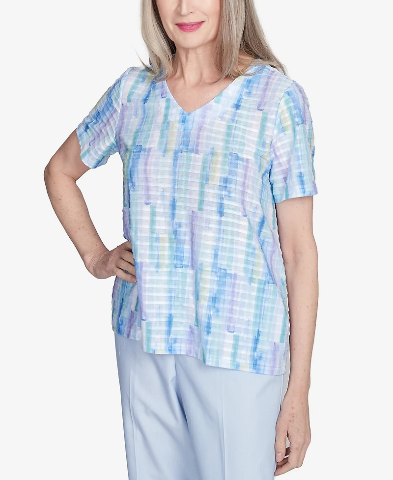 Alfred Dunner Women's St. Thomas Textured Brushstroke Short Sleeve V-Neck T-Shirt