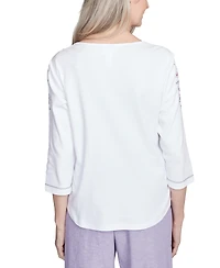 Alfred Dunner Women's Crystal Springs Embroidered Flower Crew Neck Top