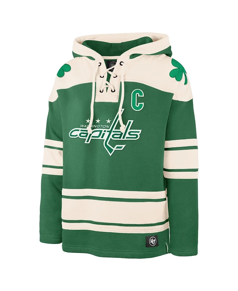'47 Brand Men's Alexander Ovechkin Kelly Green Washington Capitals St. Patrick's Day Player Name Number Lacer Pullover Hoodie