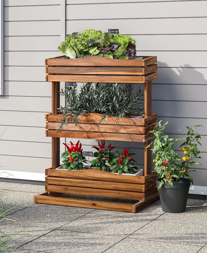 Seville Classics Acacia Wood 3-Tier Vertical Garden Planter