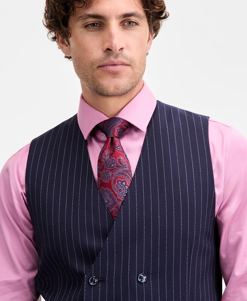 Tayion Collection Men's Classic-Fit Pinstripe Double-Breasted Suit Separate Vest
