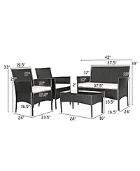 4PCS Patio Rattan Furniture Set Cushioned Sofa Coffee Table