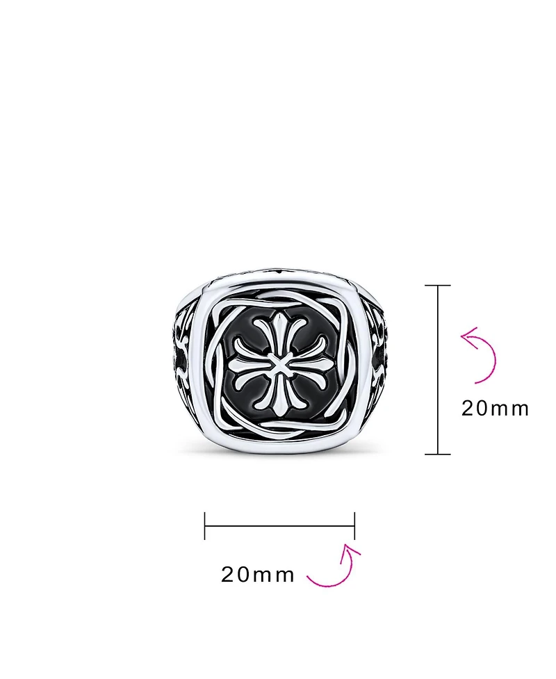 Bling Jewelry Large Statement Medieval Religious Ancient Viking Maltase Fleur De Lis Cross Square Signet Band Ring Oxidized Silver Tone Stainless Stee