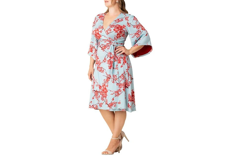 Kiyonna Plus Gemini Wrap Dress with Contrast Lined Sleeves