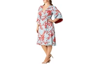 Kiyonna Plus Gemini Wrap Dress with Contrast Lined Sleeves