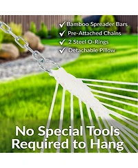 Heavy-Duty Quilted 2-Person Hammock with Curved Bamboo Spreader Bars - 450 lb Weight Capacity