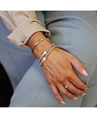4mm Sterling Silver Ball and Single Mother of Pearl Cross Stretch Bracelet
