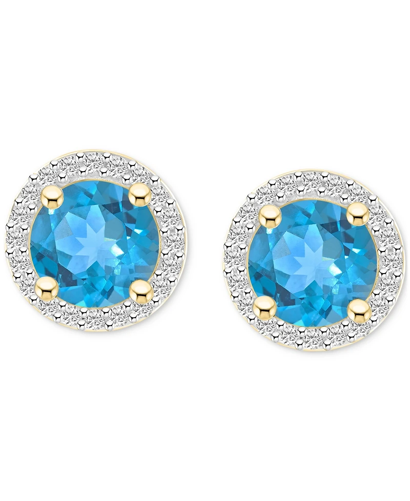 Blue Topaz (2-1/3 ct. t.w.) & Lab-Created White Sapphire (1/5 ct. t.w.) Halo Stud Earrings in 10k Gold
