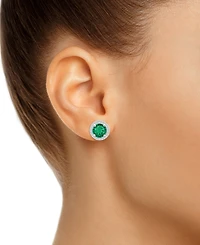 Lab-Created Emerald (1-1/2 ct. t.w.) & White Sapphire (1/5 Halo Stud Earrings 10k Gold
