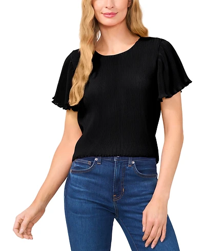 CeCe Women's Pleated Round-Neck Short-Sleeve Top
