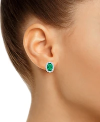 Lab-Created Emerald (1-3/8 ct. t.w.) & White Sapphire (1/5 Oval Halo Stud Earrings 10k Gold