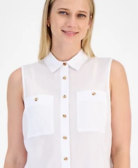 Nautica Jeans Women's Cotton Solid-Color Sleeveless Shirt
