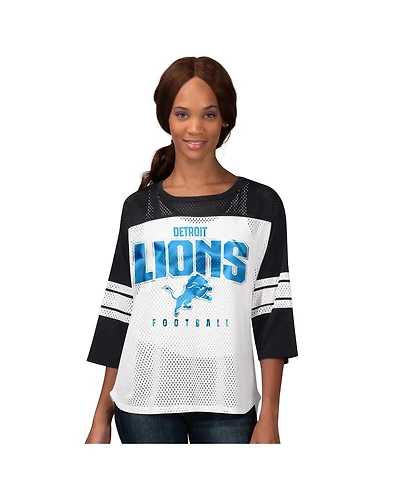 G-iii 4Her by Carl Banks Women's Black Detroit Lions First Team 3/4-Sleeve Mesh T-Shirt